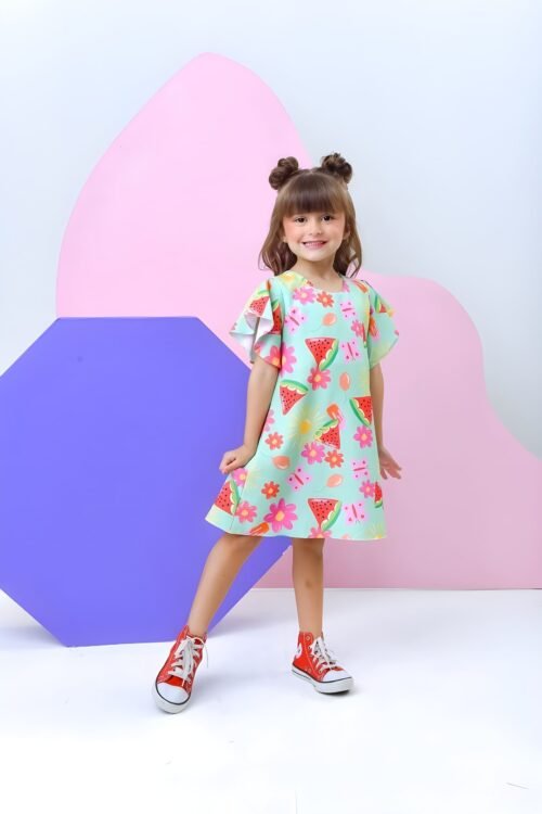 Vestido Manga Godê - Melancia