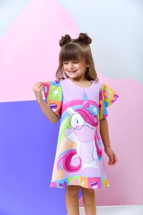Vestido Casual Manga Godê - Unicornio
