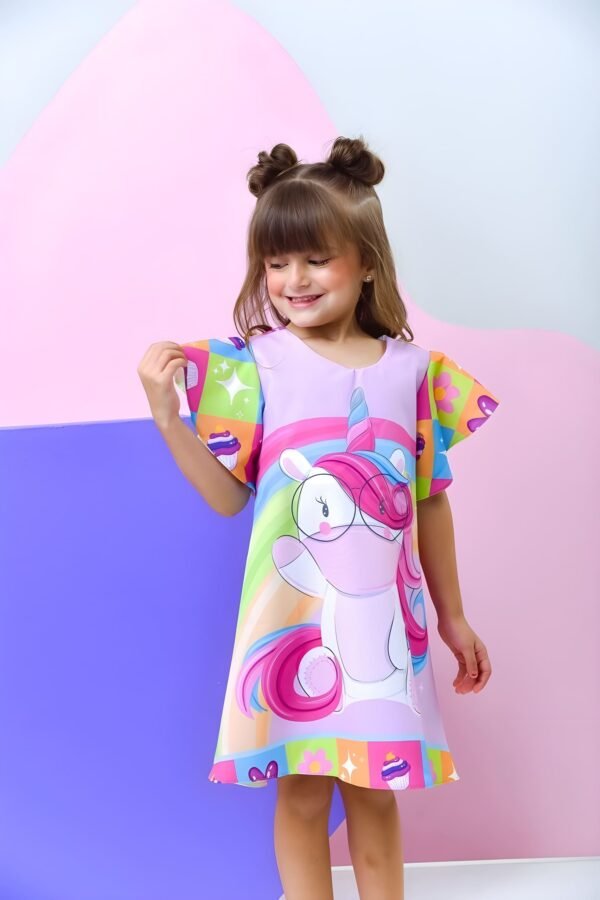 Vestido Casual Manga Godê - Unicornio