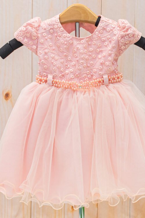 Vestido Rose com Apliques Florais