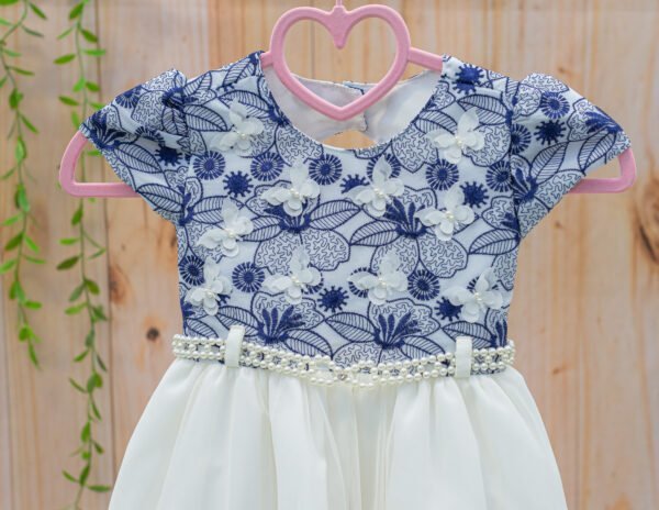 Vestido  marfim e bordado marinho Florais - Image 2