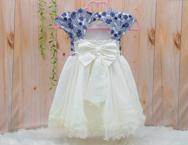 Vestido  marfim e bordado marinho Florais - Image 3