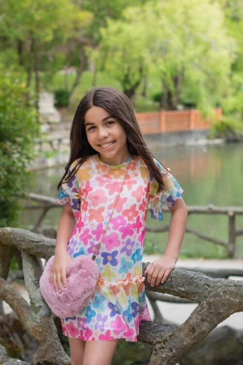 Vestido em tule- Flores