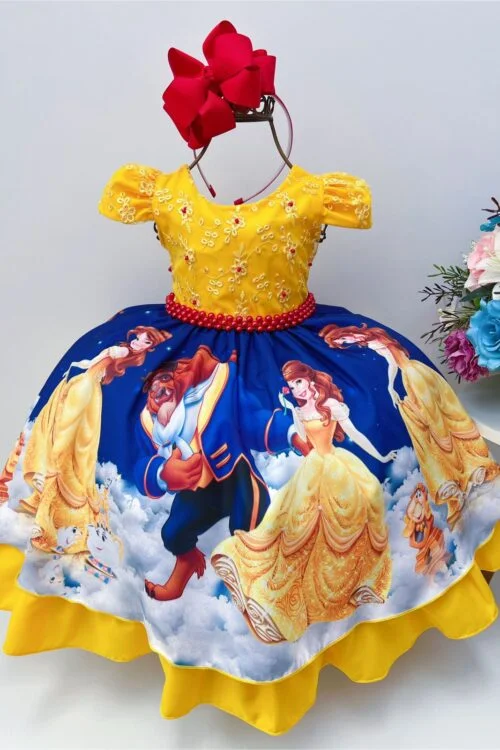 Vestido Infantil Bela e a Fera Amarelo