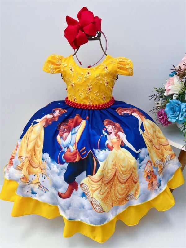 Vestido Infantil Bela e a Fera Amarelo