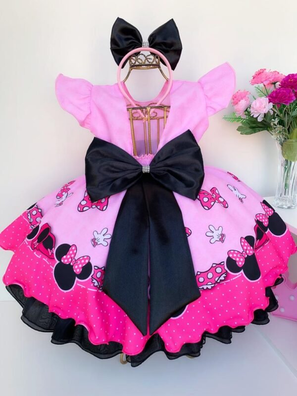Vestido Infantil Minnie Rosa Luxo - Image 2