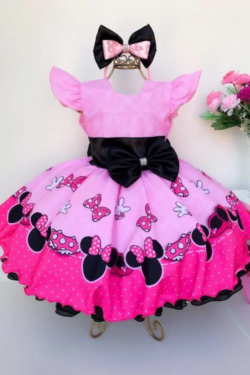 Vestido Infantil Minnie Rosa Luxo