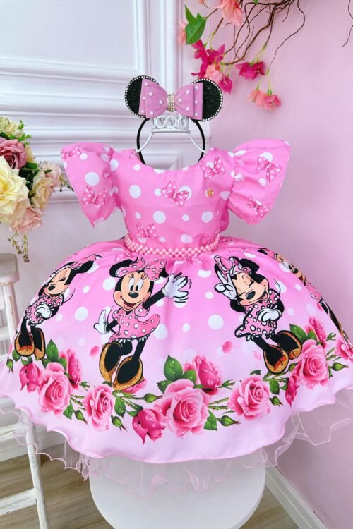 Vestido Infantil Minnie Florido de Rosas