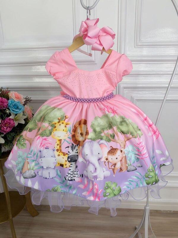 Vestido Infantil Rosa Bosque Safari