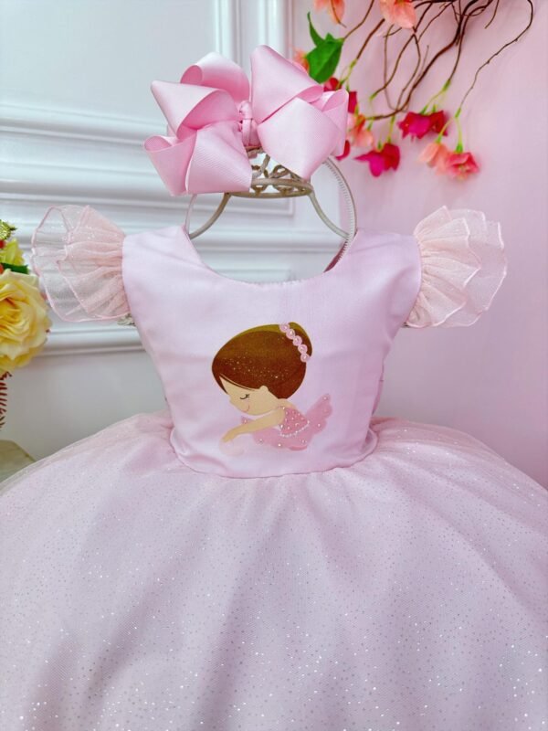 Vestido Infantil Rosa Bailarina Saia C/ Glitter - Image 3
