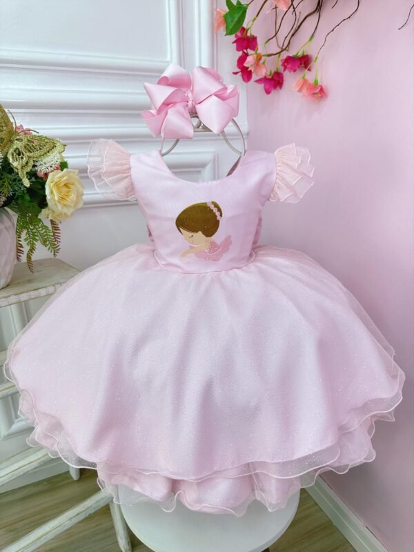 Vestido Infantil Rosa Bailarina Saia C/ Glitter