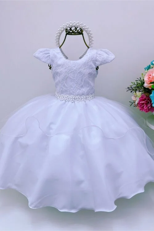 Vestido Infantil Branco Renda