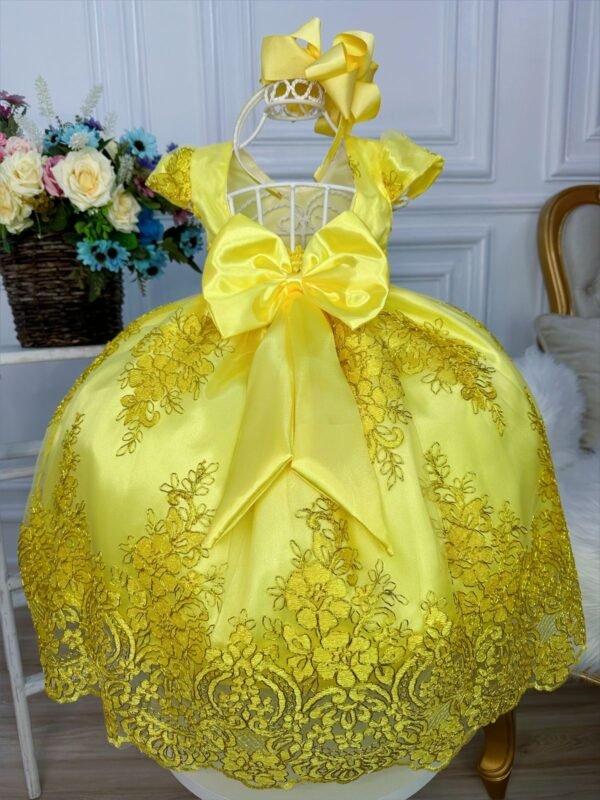 Vestido Infantil Amarelo C/ Renda Realeza - Image 2