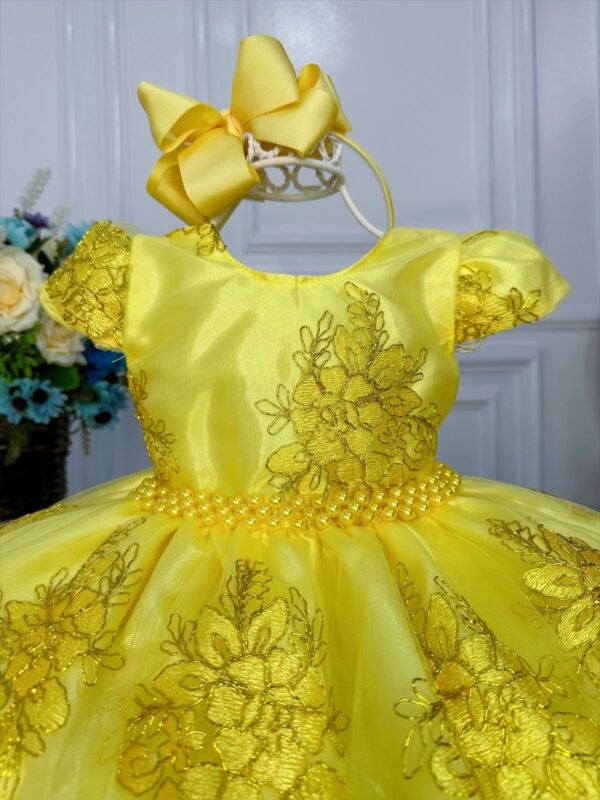 Vestido Infantil Amarelo C/ Renda Realeza - Image 3