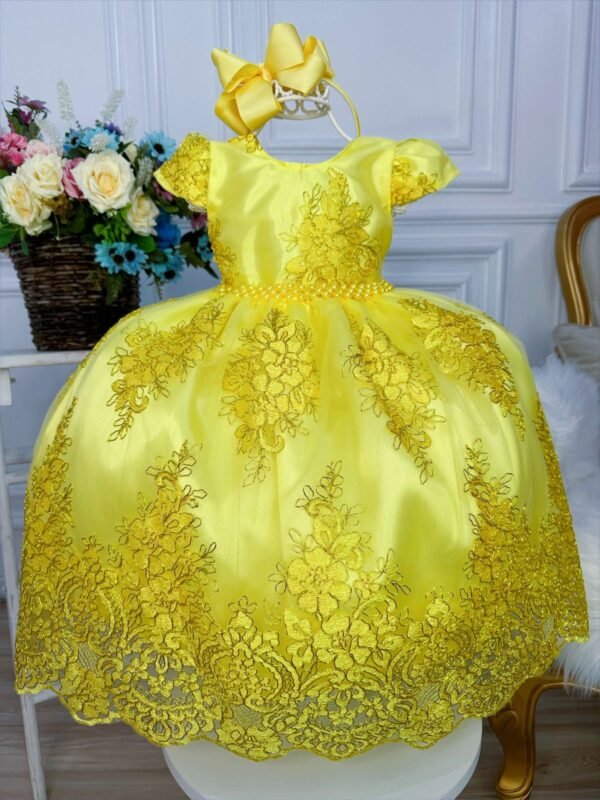 Vestido Infantil Amarelo C/ Renda Realeza