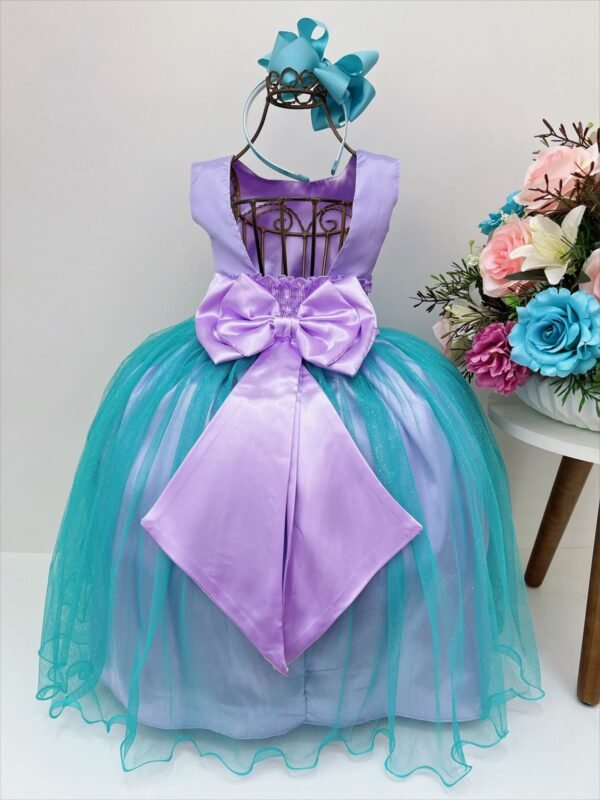 Vestido Infantil Princesa Ariel Lilás e Tule Verde - Image 2