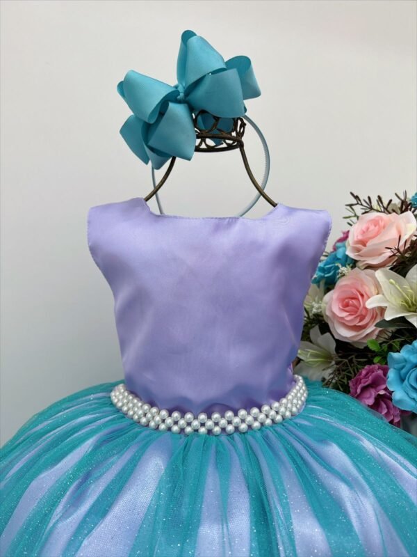 Vestido Infantil Princesa Ariel Lilás e Tule Verde - Image 3