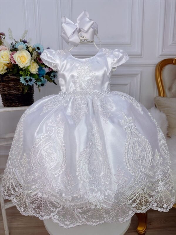 Vestido Infantil Branco C/ Renda Realeza