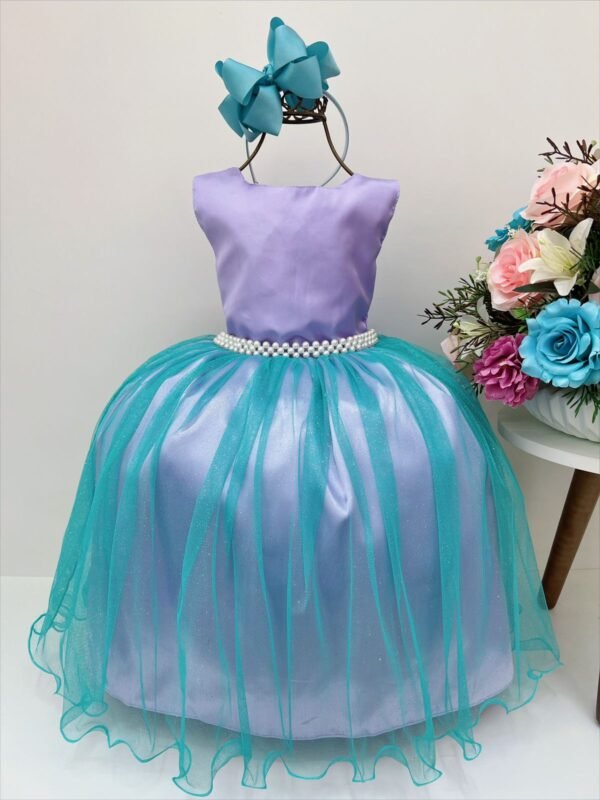 Vestido Infantil Princesa Ariel Lilás e Tule Verde